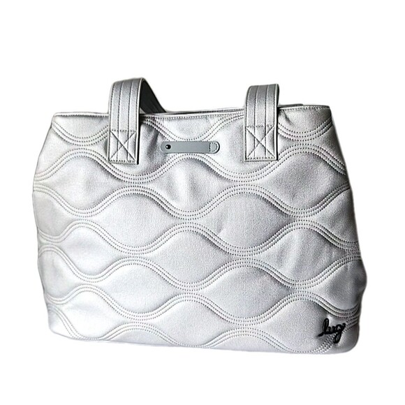 Lug Tempo Tote Vegan Leather Metallic Silver Ice Pop Multicolor Stitching RFID - Picture 3 of 16